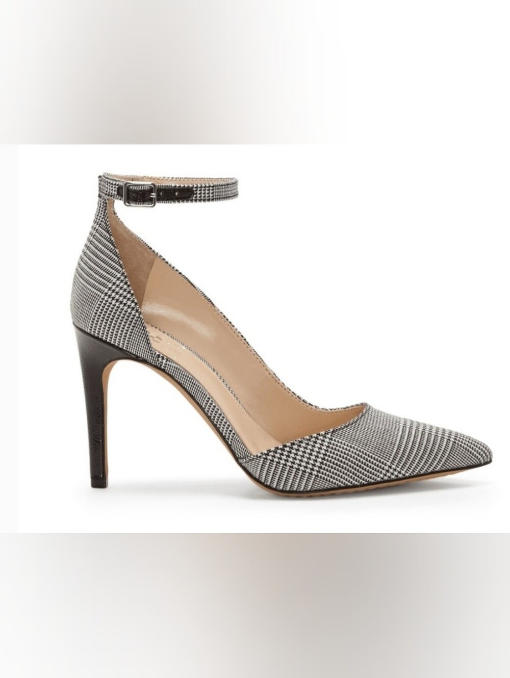 New Vince Checkered Ankle-Strap Women’s Pump in Black and White
